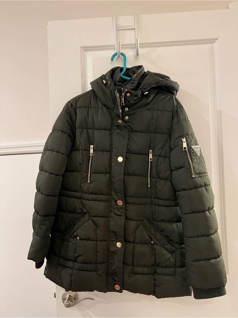 Women’s Olive Green Puffer Jacket with Hood